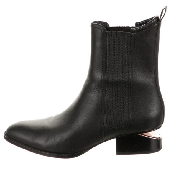 Alexander Wang Shoes - Alexander Wang Anouck Black Leather Chelsea Boots with Rose Gold Heel Detail